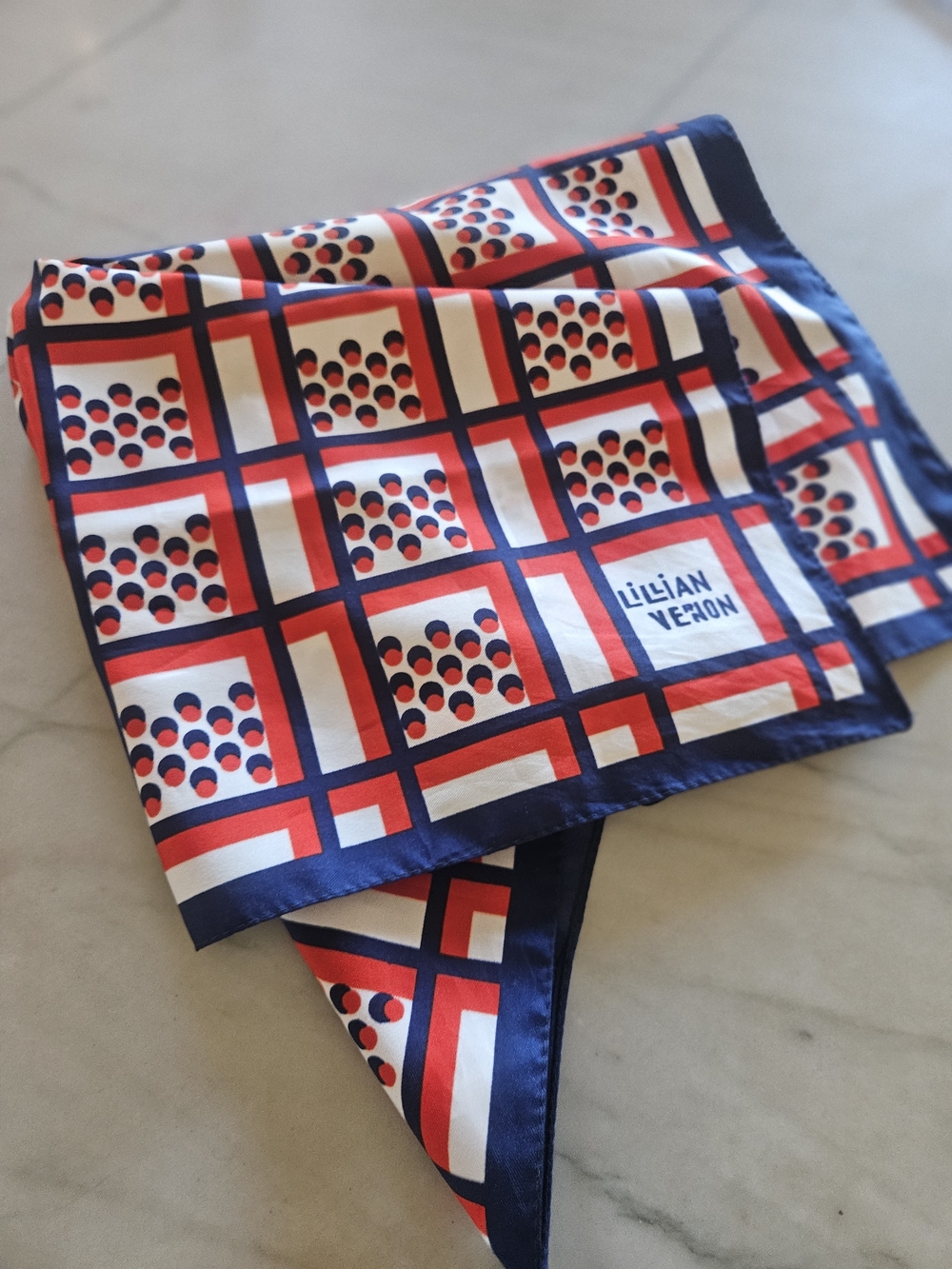 Vintage Lillian Vernon 70s Mod Geometric Square Scarf / Pocket Square